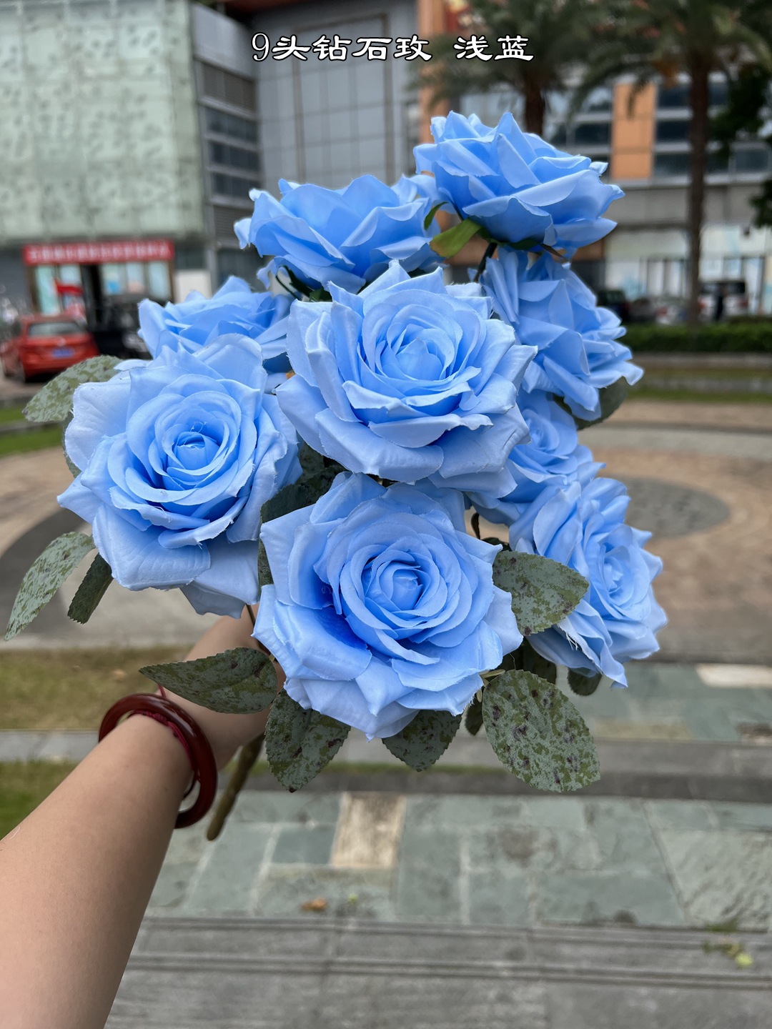 9 cabezas de diamante Rosa Azul Claro