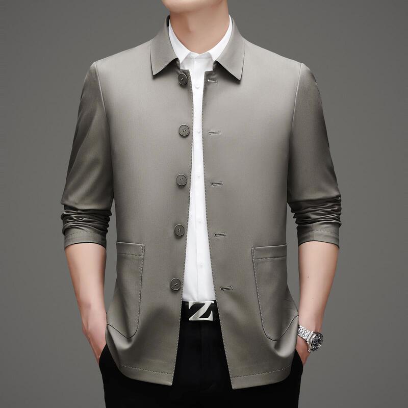 Brand 2025 Spring and Autumn New Jacket Men's Middle-aged Dad High-end Silk Business Casual Wrinkle-resistant Men's Jacket
