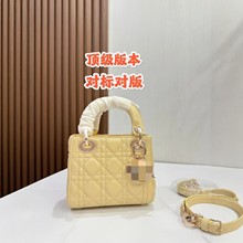 D家跨境戴妃羊皮包女士手提包菱格小方包时尚百搭单肩手拎斜跨包