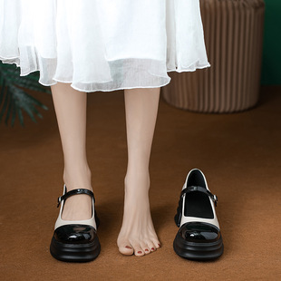 2023 Summer new thick bottom shallow mouth Mary Jane loafers Chanel style color matching buckle British style leather shoes