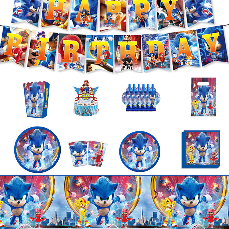 New Sonic party supplies disposable tableware paper plate paper cup tissue girl birthday party decoration
