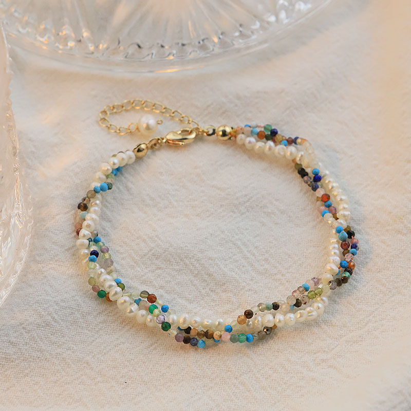 XlentAg pulsera de perlas naturales coreana retro colorido estilo oriental pastoral multicapa pulsera tejida a mano mujer