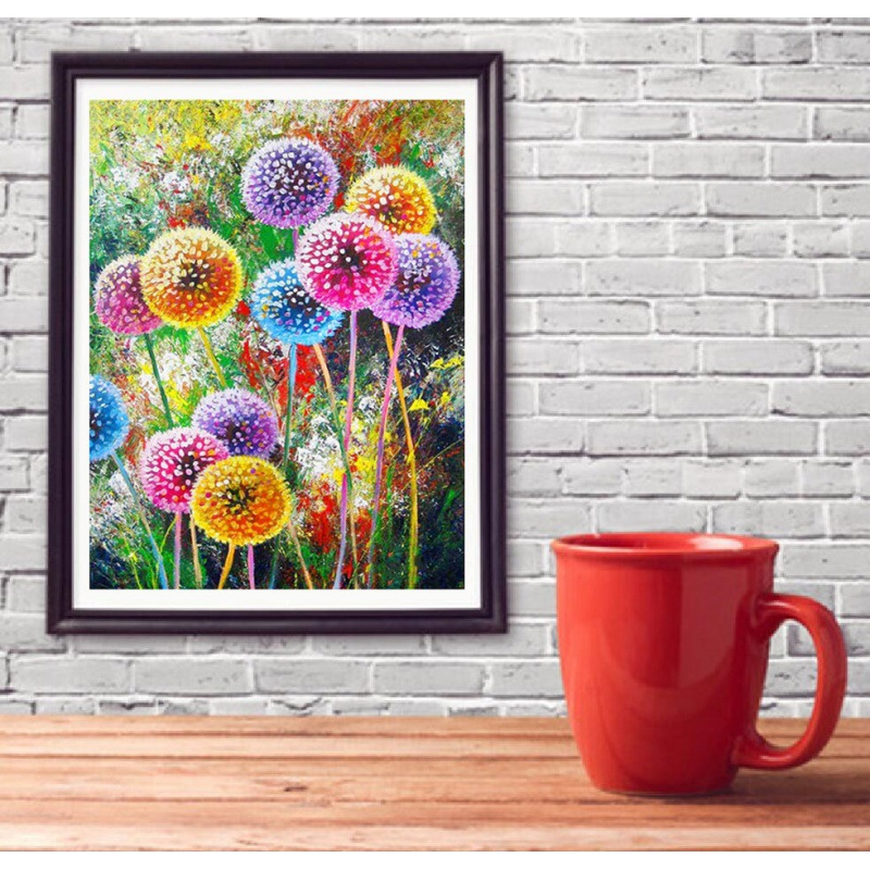 2024 nuevo diamante pintado colorido diente de león perforado a mano DIY pinturas de mampostería pinturas decorativas paisajes