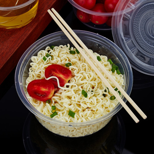 Disposable tableware bowls and chopsticks set household soup bowl lunch box chopsticks thickened plastic round packed fast food box wholesale