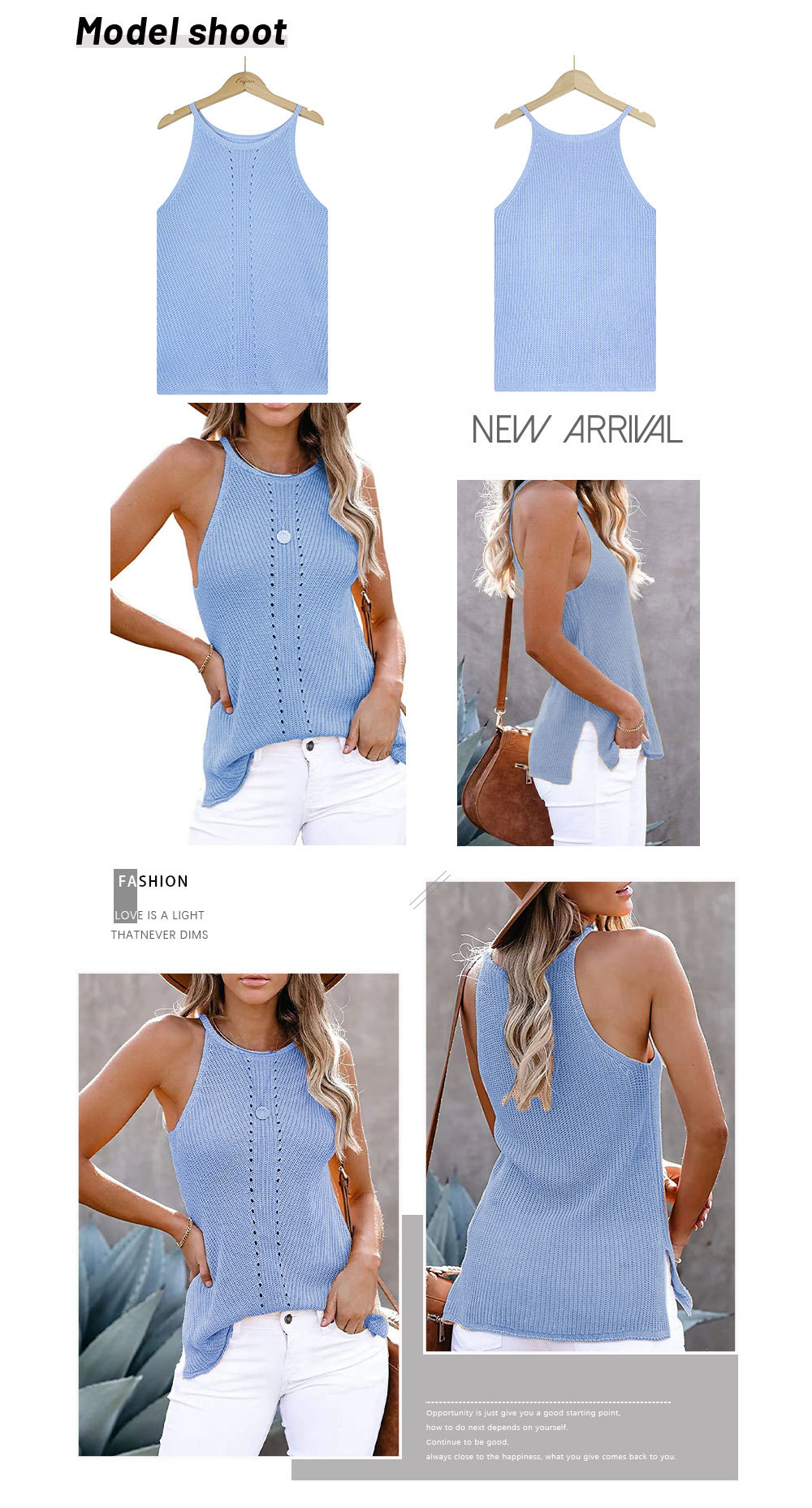 loose round neck sleeveless hollow solid color knitted vest NSWJY118221