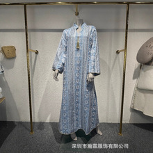 L223现货中东穆斯林女装长袍重工刺绣时尚珠片晚礼服abaya连衣裙