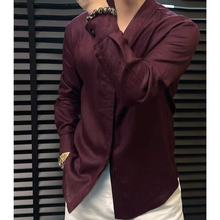 【高端品质】秋季新款男士V领设计简约长袖衬衫纯色百搭帅气男装