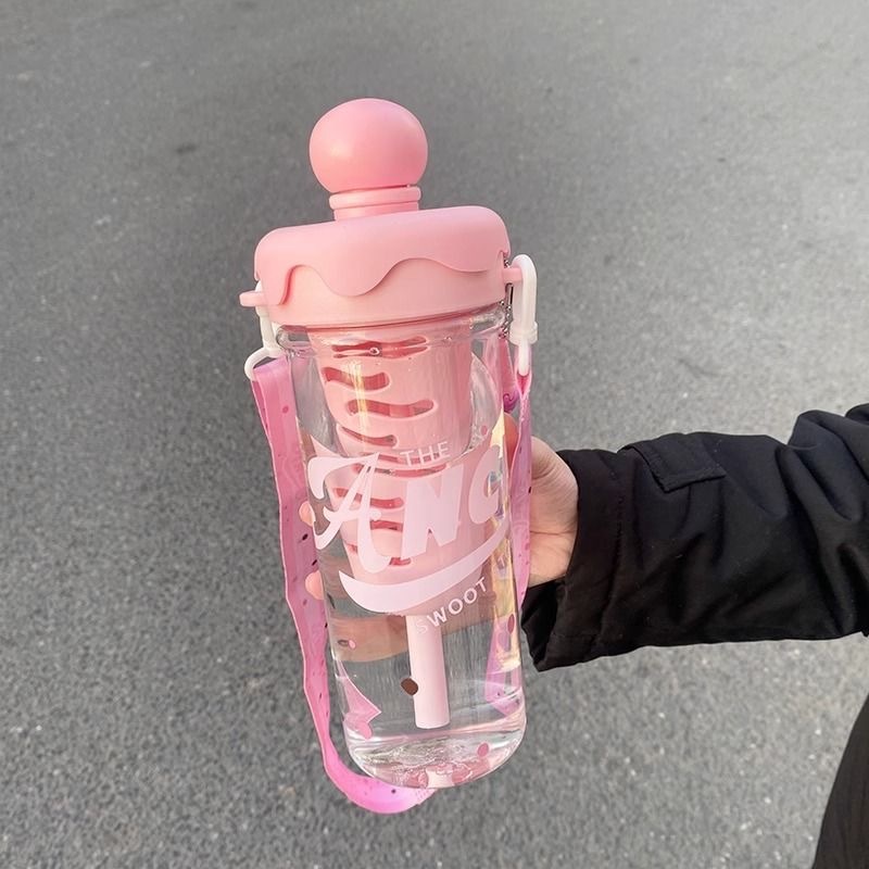 高颜値甜筒水杯女子学生ストラップ茶水分離泡茶カップ大容量ストロー運動プラスチック水カップ|undefined