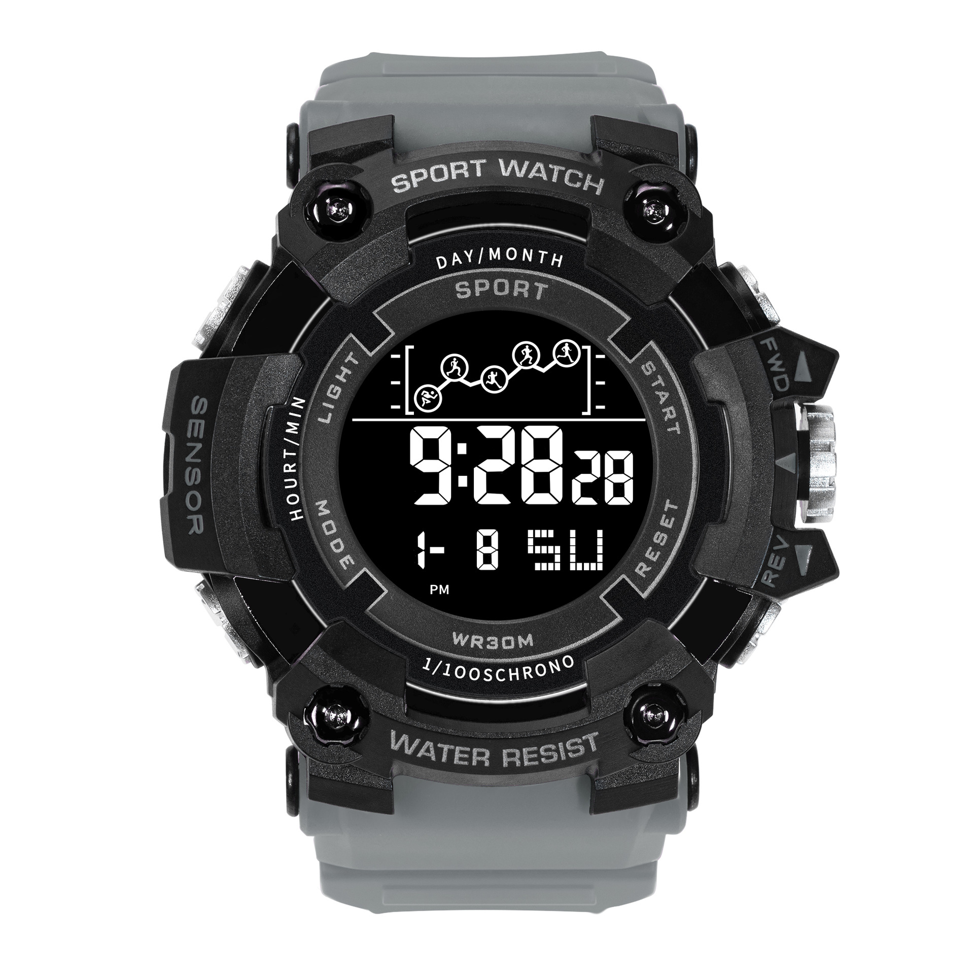 Cross-Border moda versátil multi-funcional reloj electrónico estilo deportivo de los hombres de moda dial grande al por mayor negro Tecnología Reloj