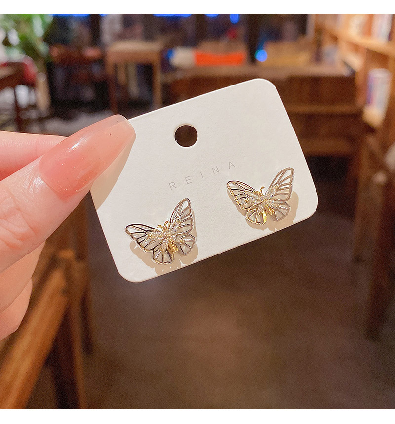 Womenu0027S Fashion Butterfly Copper Zircon Ear Studs Inlaid Zircon Stud Earrings