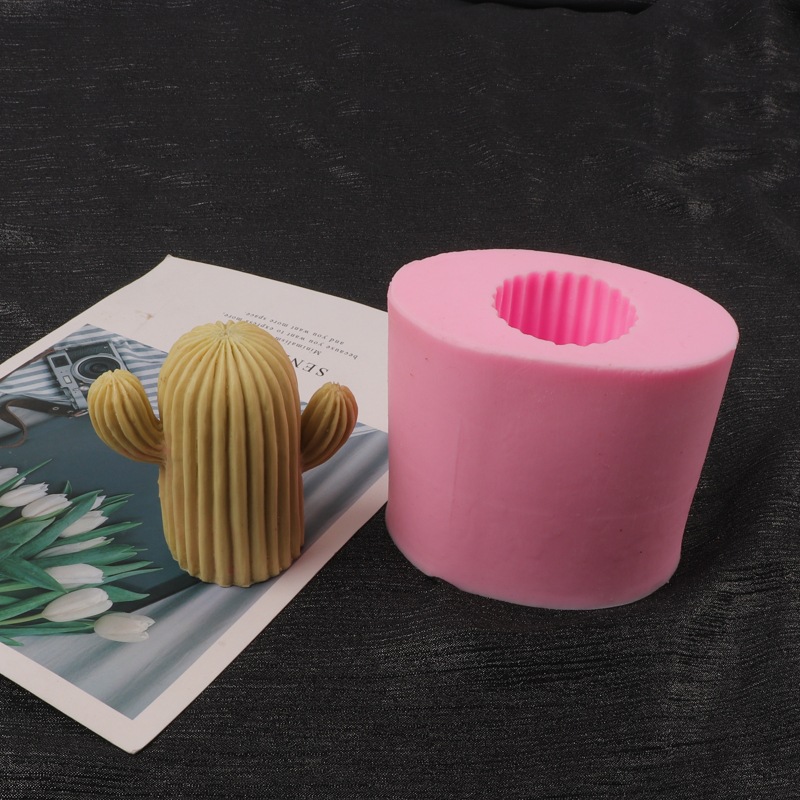 Simulación 3D molde de silicona cactus aromaterapia molde de yeso para hornear cactus columna DIY molde de la torta de la vela