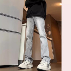 セメントの灰色のまっすぐな筒のジーパンの男の春と秋のcleanfitの微拉ズボンは身を修めてやせてゆったりしています。