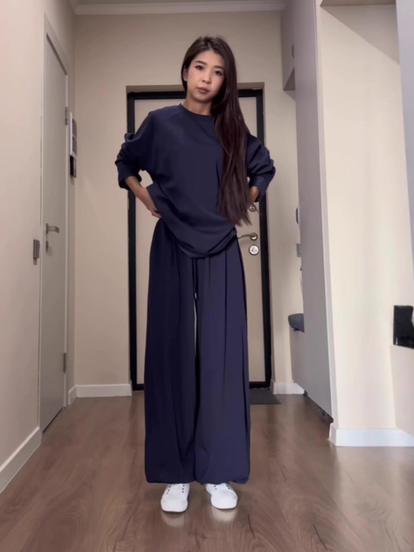2025秋季新款圆领长袖外套欧美亚马逊跨境外贸女装休闲长裤套装女|undefined
