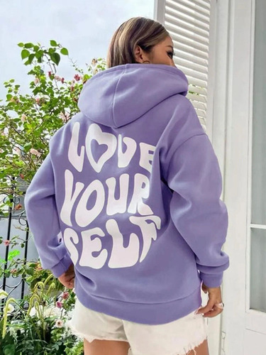 Ladies Fleece Hooded Sweatshirt with Letter Print on Back, Casual Hooded Sweatshirt, Origin Style Top, Korean Style