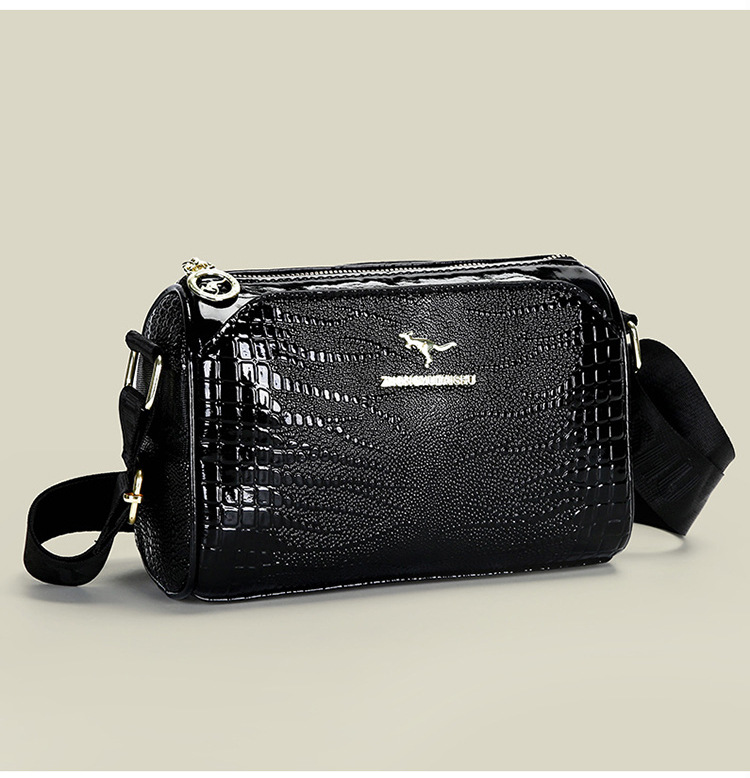 Borsa a tracolla multistrato transfrontaliera con motivo coccodrillo, cuscino Boston lucido, unica e alla moda, versatile, da portare a spalla_voghion.com