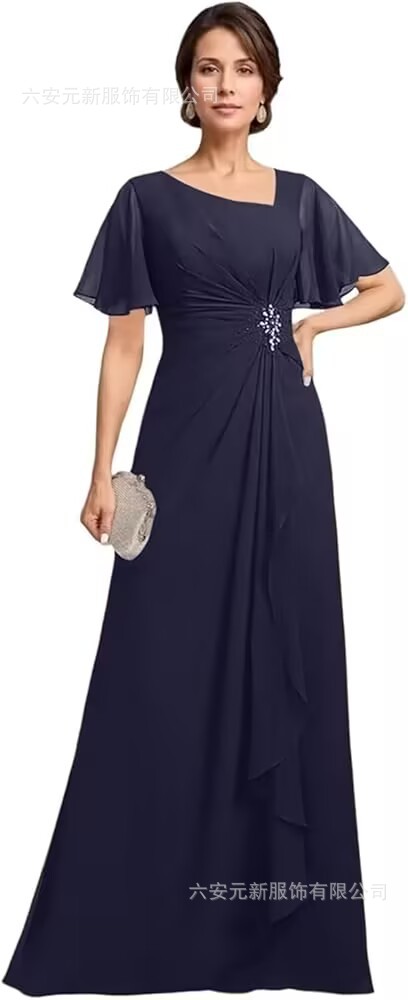 Vestido de novia de gasa de Amazon vestido de madre mariposa de manga corta plisada larga aplicación vestido de invitado de boda