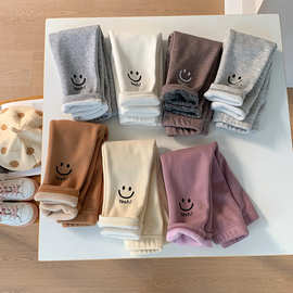 女童一体绒打底裤秋冬新款女宝宝x笑脸加绒长裤中小童加厚裤子