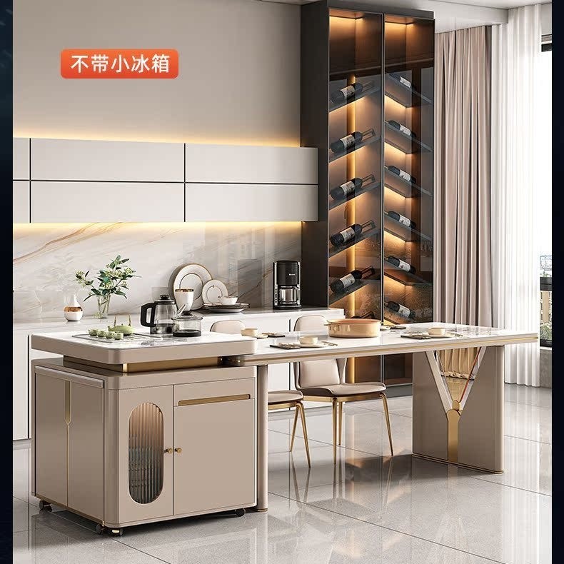 Mesa de comedor moderna de lujo ligera de roca de la isla de la mesa de comedor retráctil doméstica móvil multifuncional horno electromagnético mesa de comedor