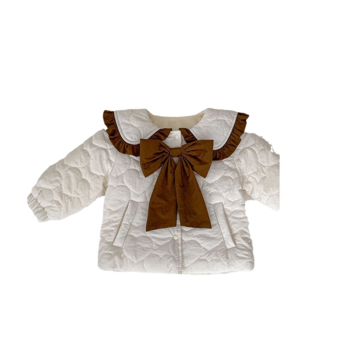 Abrigo acolchado de algodón para bebés de invierno Abrigo acolchado de algodón para bebés de estilo occidental Abrigo acolchado de algodón engrosado con arco chaqueta acolchada de algodón para niñas cálidas
