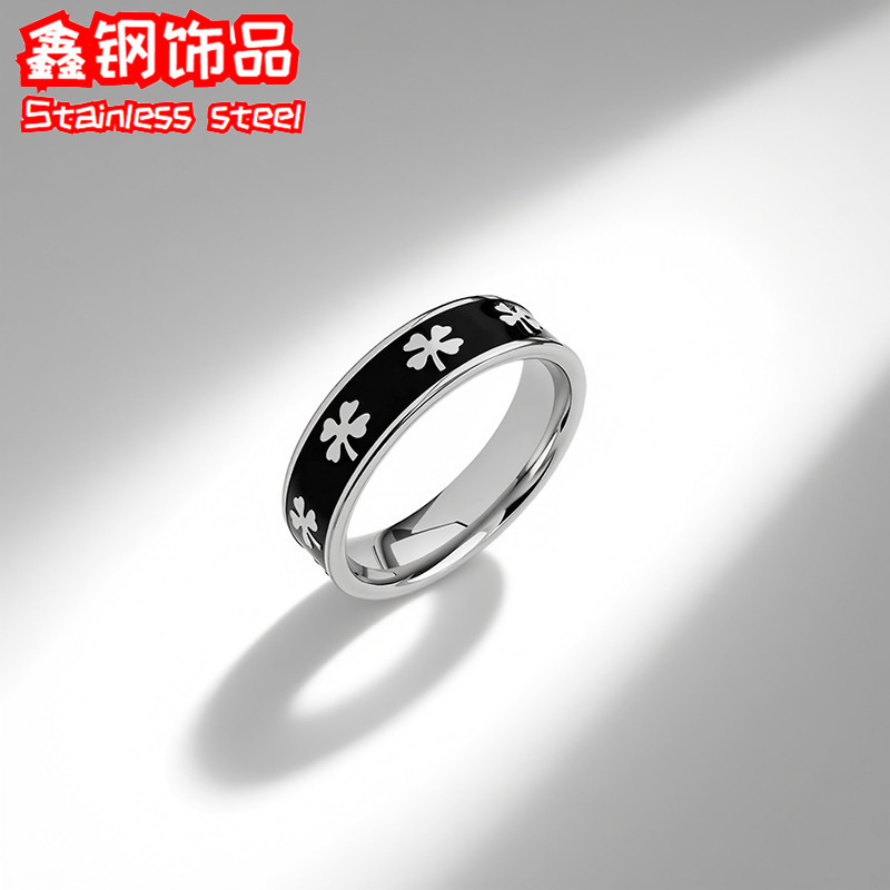 跨境热卖轻奢风钛钢腐蚀抹黑戒指女手饰品不锈钢指环源头厂家批发|undefined