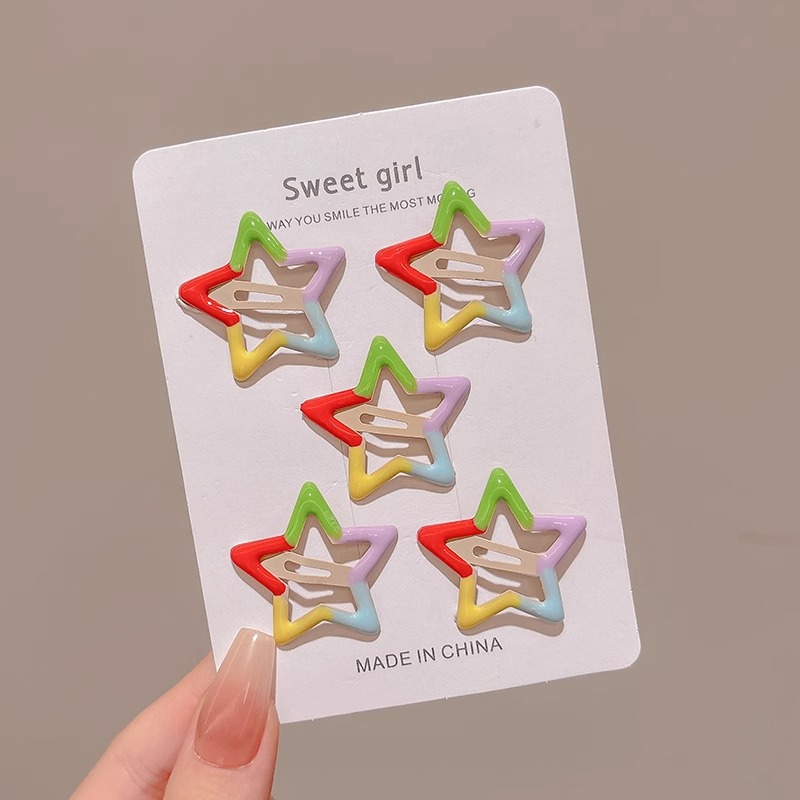 Pinza bb de color dopamina para niños cabello roto estrella de cinco puntas horquilla para niñas que no lastima el cabello, pinza para el cabello con flequillo para bebés, accesorios para el cabello lindos