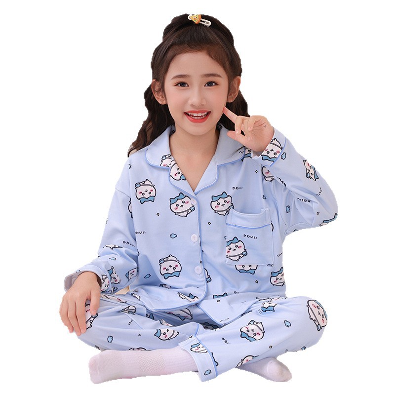Nuevos pijamas de niños de terciopelo caliente otoño y invierno con solapa ropa para el hogar para niños y niñas lindos set de mangas largas