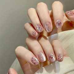 紅色蝴蝶結波點穿戴甲少女心光療甜美指甲片碎鑽閃耀冰透美甲貼片