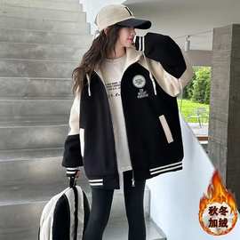 女童秋冬夹棉棒球服外套2026新款女大童加厚连帽卫衣开衫冬季上衣