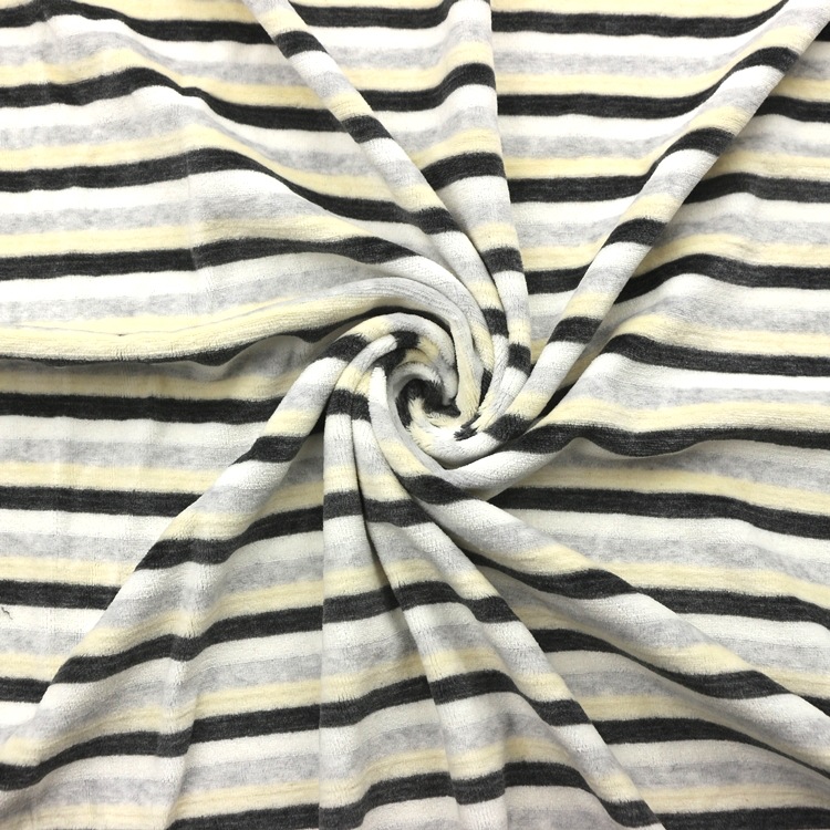 色织彩条天鹅绒针织剪毛绒棉涤彩条CVC天鹅绒布夹克运动套装面料