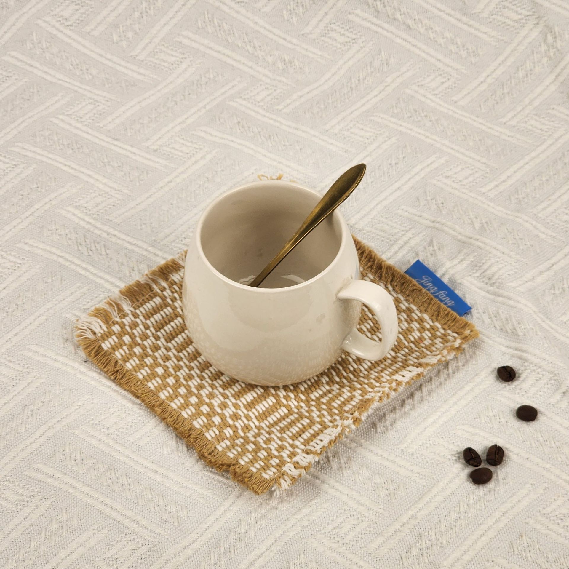 Retro ins estilo trenzado cojín de taza cuadrada tela aislante cojín de mesa de café cojín multipropósito