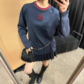深圳南油高端女装2026春季新款法式学院风贴布绣宽松纯棉T恤上衣
