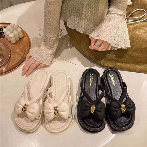 Butterfly knot open-toe sandals for women, outdoor wear, summer, soft bottom, thick bottom, anti-slip, versatile women's sandals