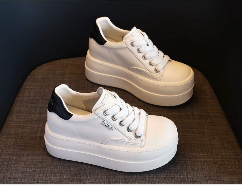 Giày sneaker nữ đế dày tăng chiều cao, phong cách trượt ván, đế mềm — Màu đen be chi tiết 5