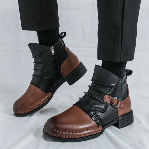 Western American cowboy boots, men's winter short boots, British style high-top leather shoes, British style Martin boots, fashionable leather boots