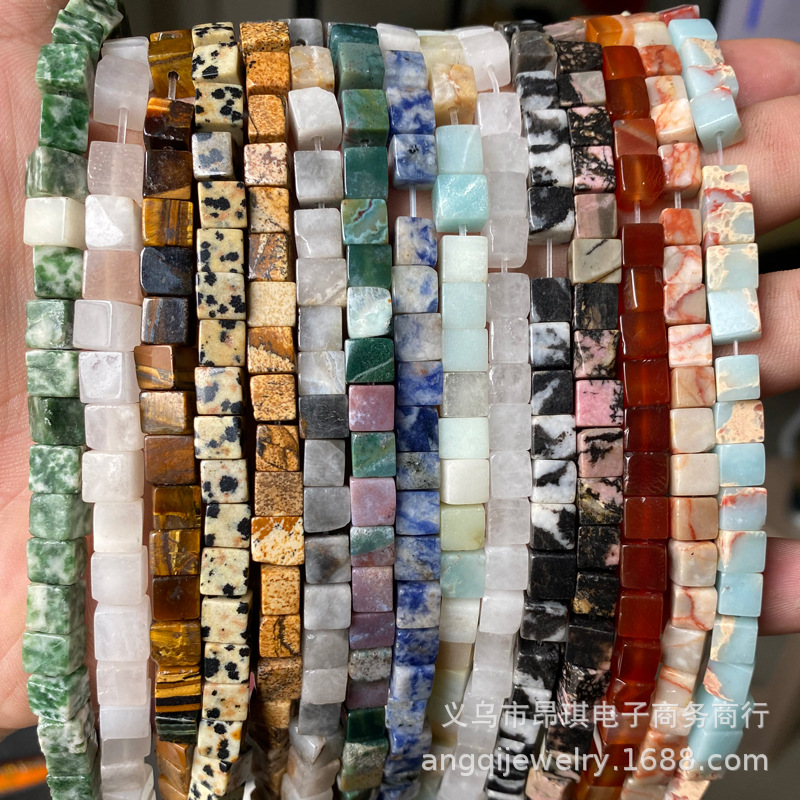 天然石正方粒散珠 diy饰品配件手链串珠 6mm正方块串珠半成品批发