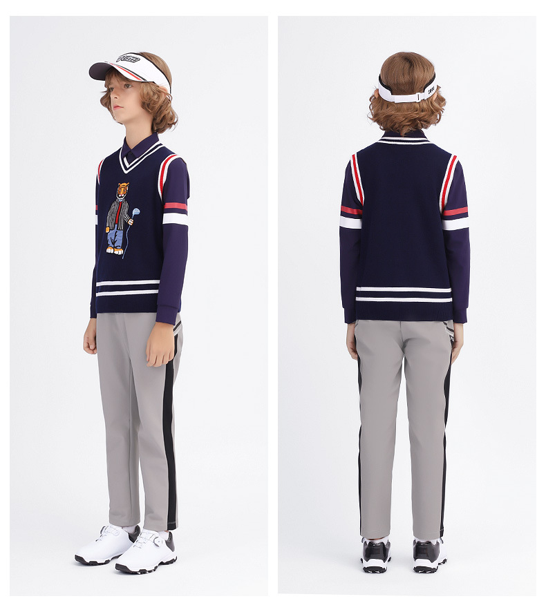 Áo vest len golf cho bé trai PGM mùa thu đông, form thoải mái ấm áp — Yf437-áo len màu xám, Yf436-áo vest len màu xanh nước biển, YF433-Màu đen, YF436-Áo vest len màu đen chi tiết 9