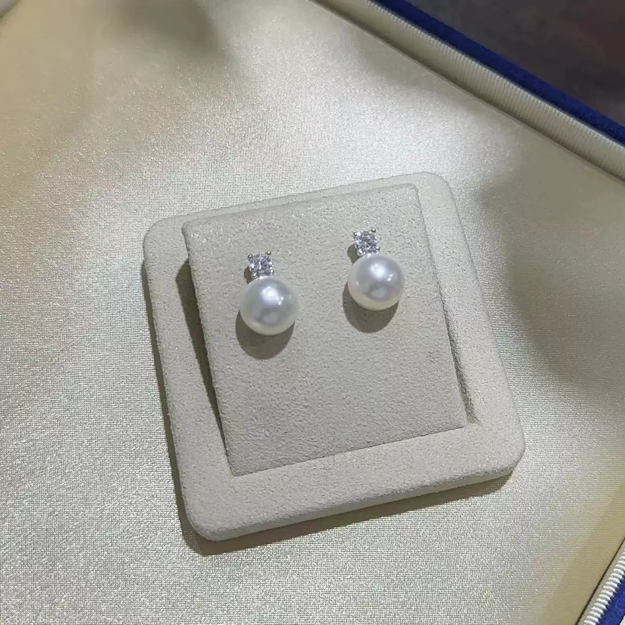 诸暨珍珠.王妃耳钉8-9mm淡水耳环S925银镶嵌锆石耳饰批发白珍珠