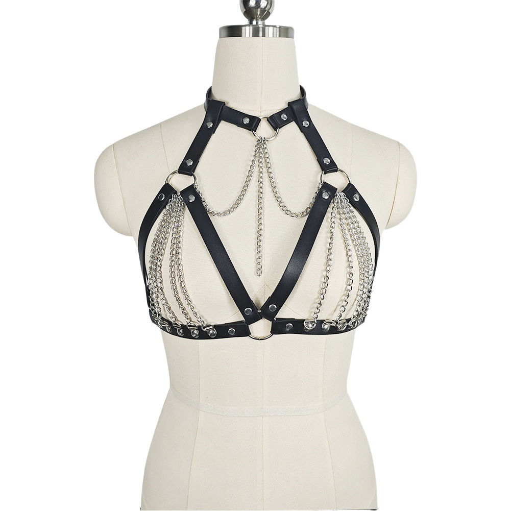 Cadena de cuerpo de metal más vendida de Amazon, corsé de cadena corporal, collar de cuero estilo rock para discoteca, juguetes sexuales, ropa SM al por mayor