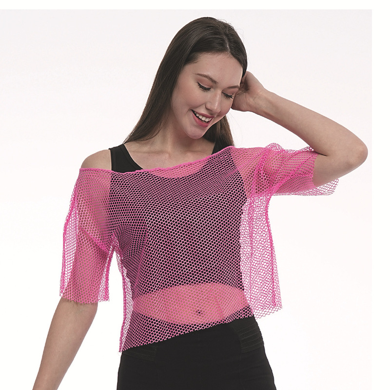 Halloween Hot Sale 1980S Party Prom Ladies Fishnet Mesh T-Shirt Music Festival Suit