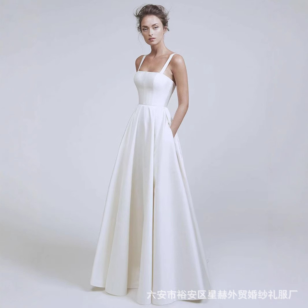 European and American Foreign Trade Amazon AliExpress New Women's Simple Wedding Dress A- shaped Long Sling Slim-fit Slim-fit Dress
