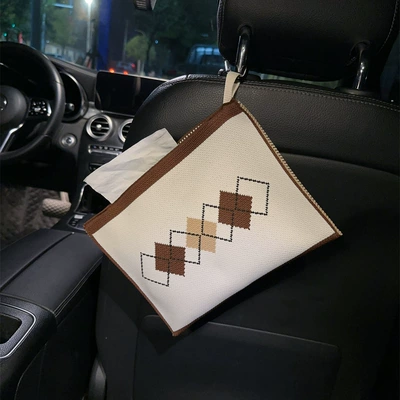 Car multi-functional hanging tissue cover: Car tissue box/set - diamond-white-paper-bag-d-hook
