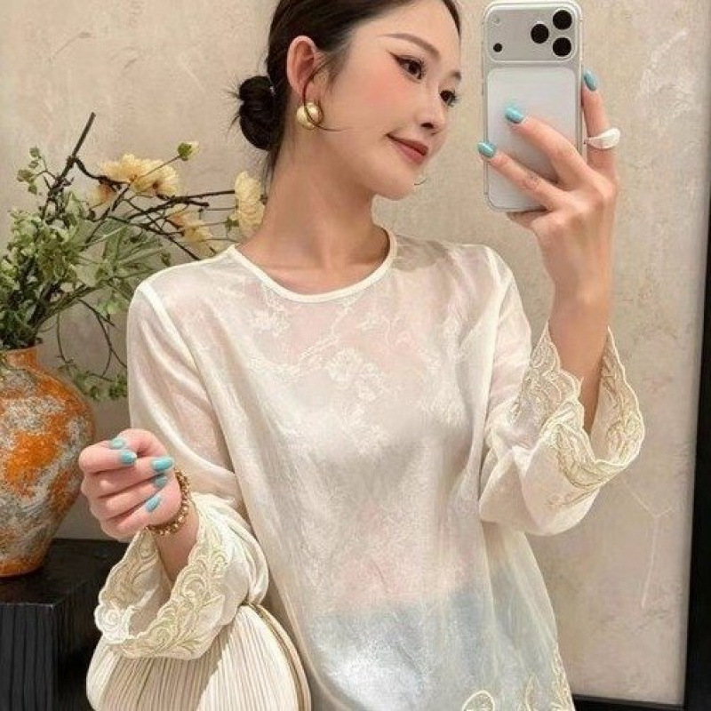 Dropshipping 2026 Autumn New Chinese Style Fashion Solid Color Versatile Chic Round Neck Retro Blouse for Women Dropshipping 2026 Autumn New Chinese Style Fashion Solid Color Versatile Chic Round Neck Retro Blouse for Women