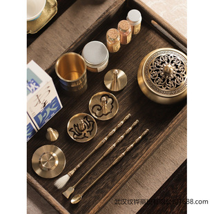 Incense Set Supplies: Gray Pressed Brass Incense Burner for Home Use, Pure Incense Powder, Incense Mold, Incense Stamping Tool Beginner Set