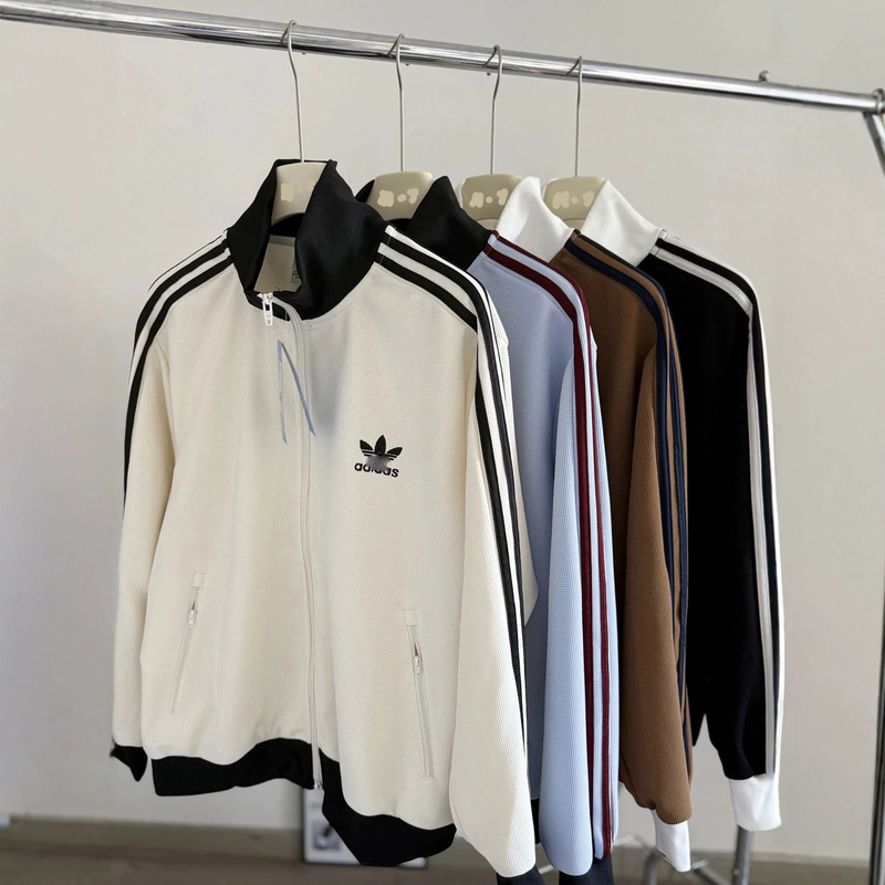 【High-end version - Same-day shipping】Clover Waffle Jacket for men and women, color-blocked stand-up collar striped cardigan coat 【High-end version - Same-day shipping】Clover Waffle Jacket for men and women, color-blocked stand-up collar striped cardigan coat