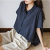 Set, scarf, shirt, bra top, simple and elegant design, with short sleeve, 2023, Korean style