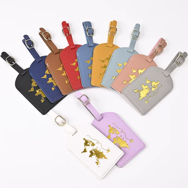 Thickened Pu Leather Luggage Tag with Map and Gold Stamping, Creative Passport Holder, Travel Boarding Pass, in Stock