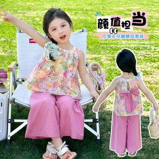 女童韩版碎花套装夏季2026儿童装洋气无袖夏装小女孩阔腿裤两件套