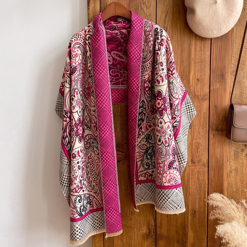 2023 europeo y americano elegante todo partido bufanda de alto grado floral impreso bufanda Otoño e Invierno Cachemira-como moda Commuter chal