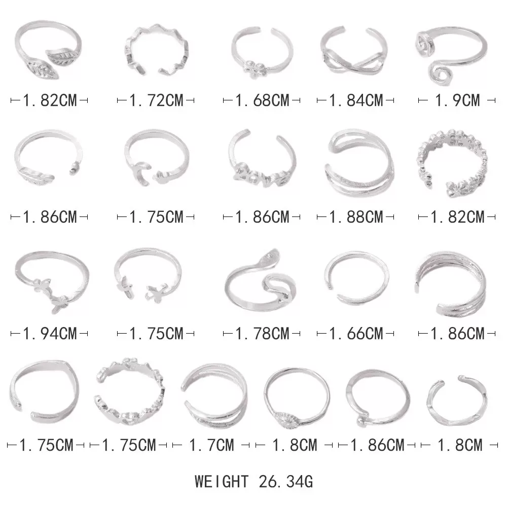 欧美新款组合脚戒 时尚月亮花朵箭头树叶开口20件套装脚戒脚饰