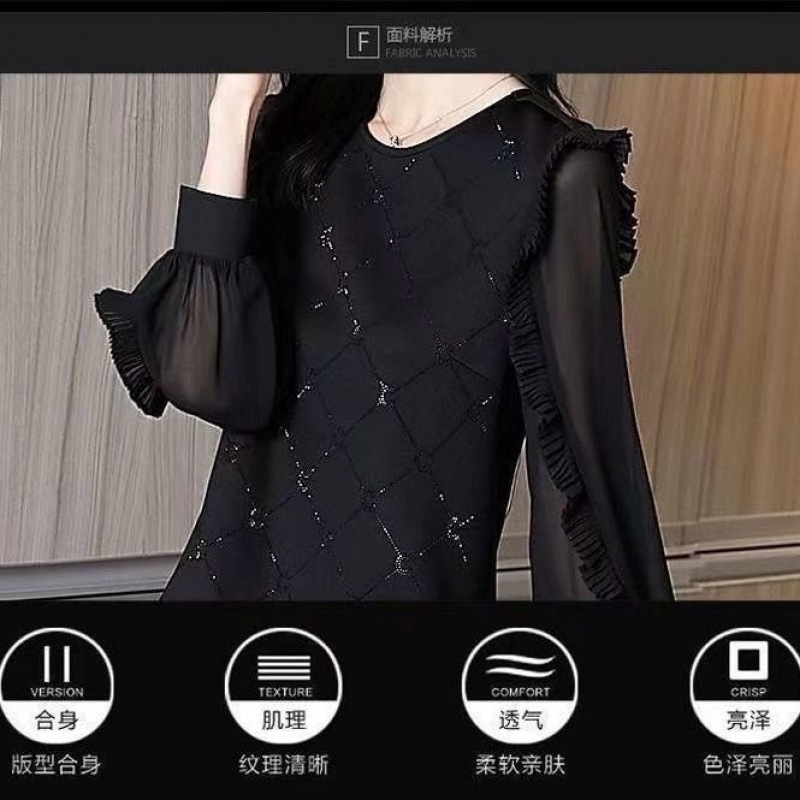 Dress Black Long-Sleeved Hepburn 2025 New Style Stitching mm Large Size Flesh-Covering Elegant Little Black Dress